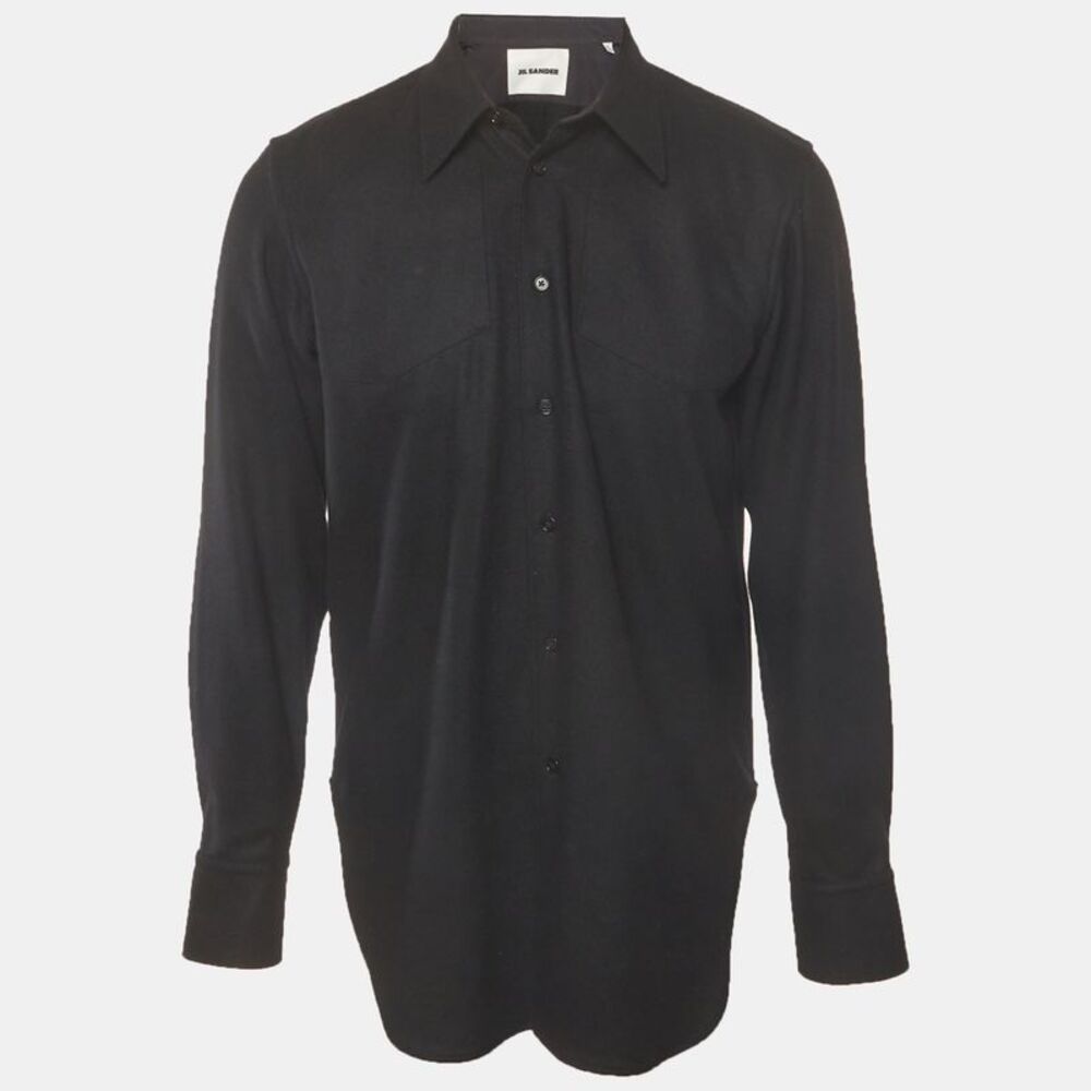 Jil Sander Black Felt Button Front Long Sleeve Shirt L
